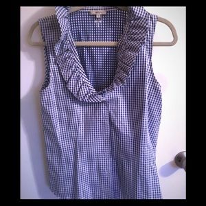 Tyler Boe sleeveless blue /white gingham shirt 10
